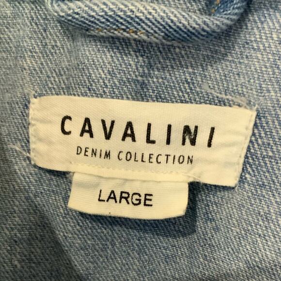 Cavalini Denim Collection Cropped Jean Jacket Womens L Trucker Mid Wash Casual - Picture 6 of 8